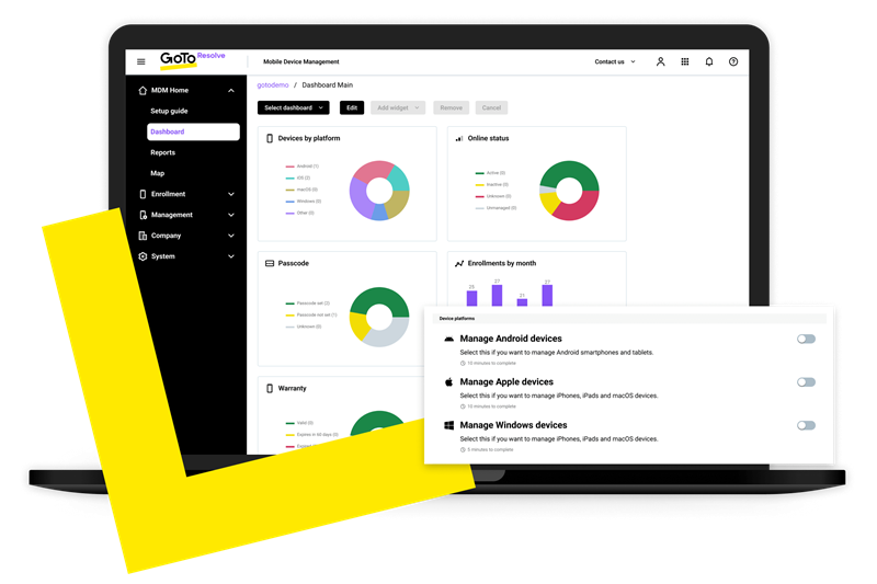 Screenshot of GoTo Resolve MDM: A new mobile device management solution to manage devices running iOS, Android, macOS, and Windows OS