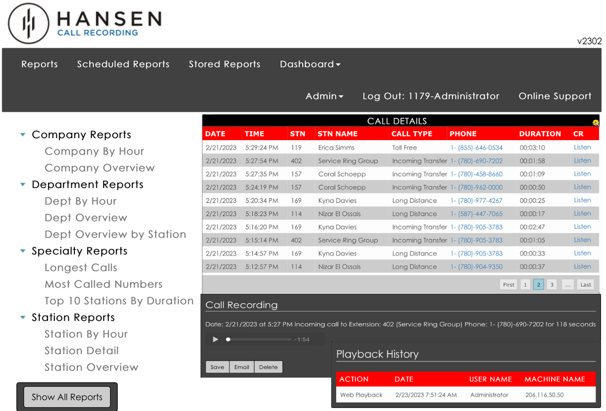 Screenshot showing different features of calls and call recording